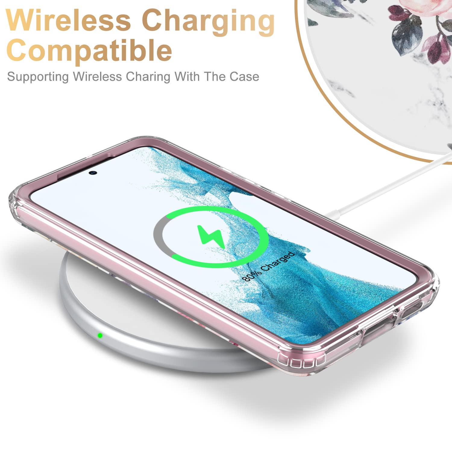 Esdot Galaxy S23 Plus Case 6.6 ''   Military Grade, 21Ft Drop Test Passed, Rugged & Slim Floral Design, Pink Flowers Leaves